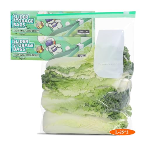 50 Sacchetti per Alimenti con Chiusura Zip per Congelatore, TAIYUNWEI Grandi Sacchetti per Alimenti Riutilizzabili con Fondo Espandibile - Sicuri per Congelatore e Microonde, per Sandwich, Frutta