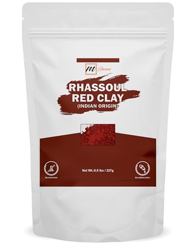 mGanna 100% Natural Rhassoul Clay Powder (Indian Origin) for Hair Masks, Scrubs, Creams and Soap Making 0.5 LBS / 227 GMS (Red)