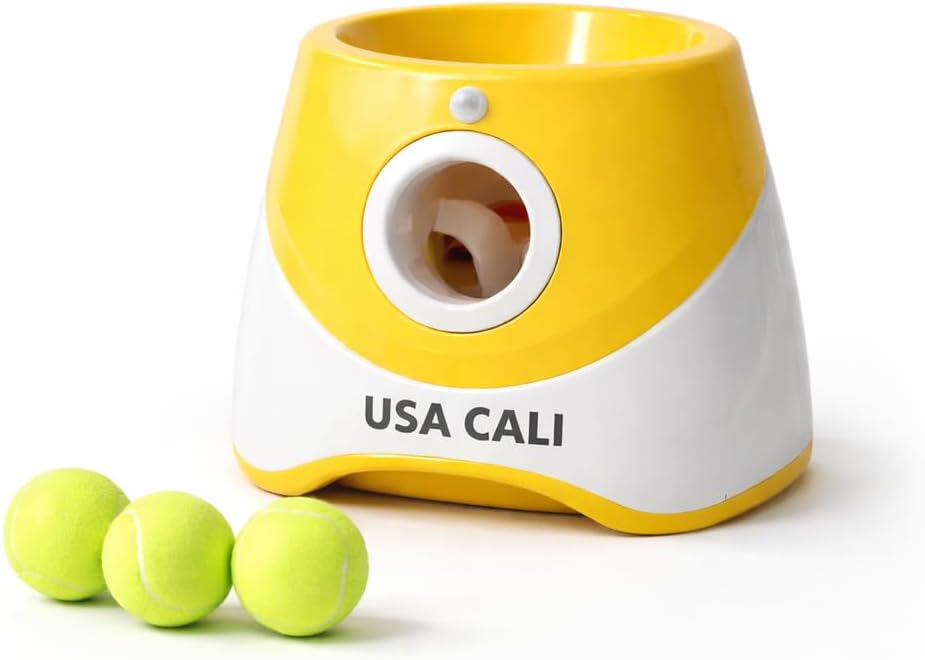 Automatic Dog Ball Launcher for Small Dogs – Dog Ball Thrower Fetch Machine - Indoor Outdoor Interactive Toy with 3 Mini Tennis Balls 2 Inch