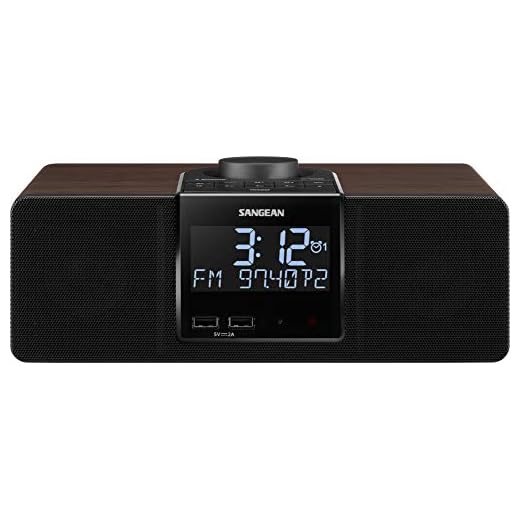 Sangean RCR-40 Wooden Clock Radio with AM/FM, Bluetooth, AUX, Digital Tuning and Battery Back-Up