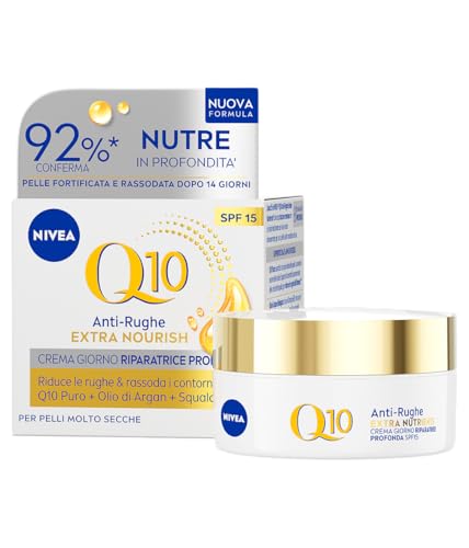 Nivea Q10 Anti-Rughe Extra Nutriente Crema Giorno Riparatrice Profonda Spf 15 50 Ml, Crema Viso Antirughe E Idratante, Crema Viso Pelle Secca E Matura