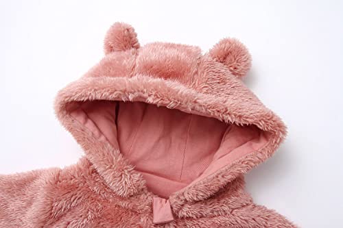 Newborn Baby Warm Puffer Cotton Fleece Hooded Romper Cute Bear Ear Jumpsuit For Baby Girl Boy Pink 0-3M #TOP1