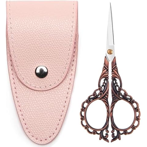 GAIFONGRE 4.7 INCH Small Sewing Scissors,Embroidery Scissors With Cover,Sharp pointed tip,Travel Scissors In A Pouch,Mini Stainless Steel Crochet Scissors for Craft Art Work Color BRONZE Cover