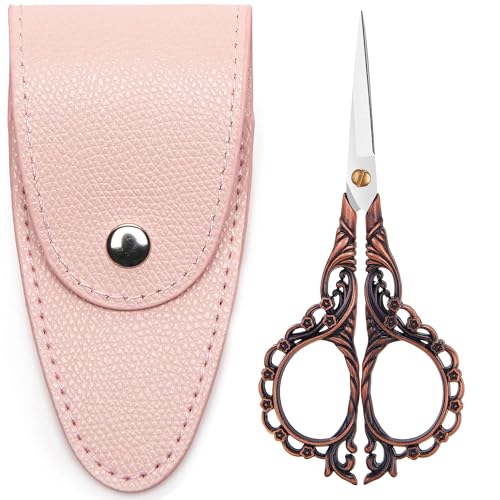 Small Bronze Sewing Scissors With Cover,Sharp pointed tip, 4.7 INCH