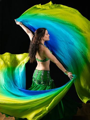 Winged Sirenny Pairs of Half Circle 6mm Lightweight Real Silk Veils for Belly Dance –Hand Painted Semi-Circular Veil for Spinning & Double Veil Routines4