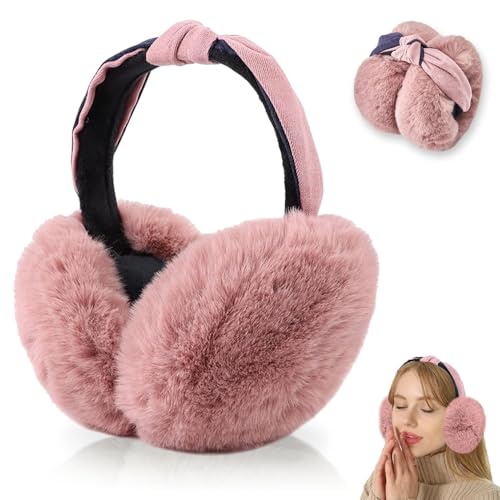 Udbrud Cache-Oreilles En Peluche, Cache Oreilles Femme Hiver pliable Peluche Cache Oreilles Molle Chaude Anti Froid Oreilles Earmuffs d'extérieur Pour l'hiver, Outdoor, Fête de Noël (Rose)