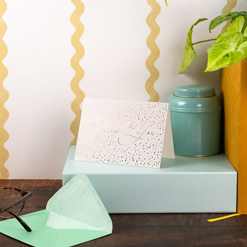 Grußkarten mit Aufschrift Thank You, gepunktet, Set mit 12 Karten und Umschlägen, Goldfolienprägung, innen blanko, Schreibwaren-Geschenk-Set