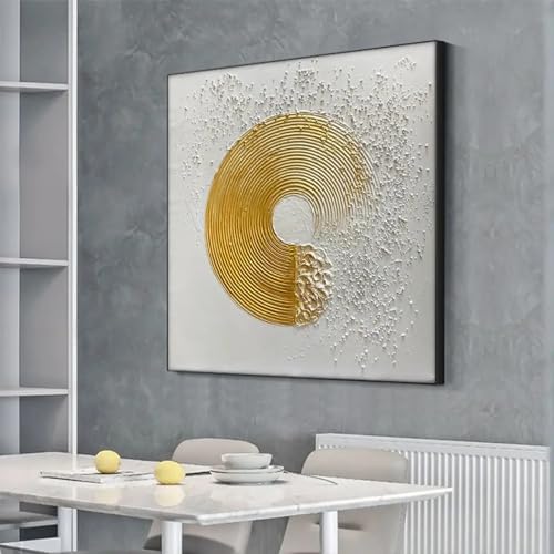 Peinture acrylique faite main cercles dorés décoration murale moderne 55x55cm