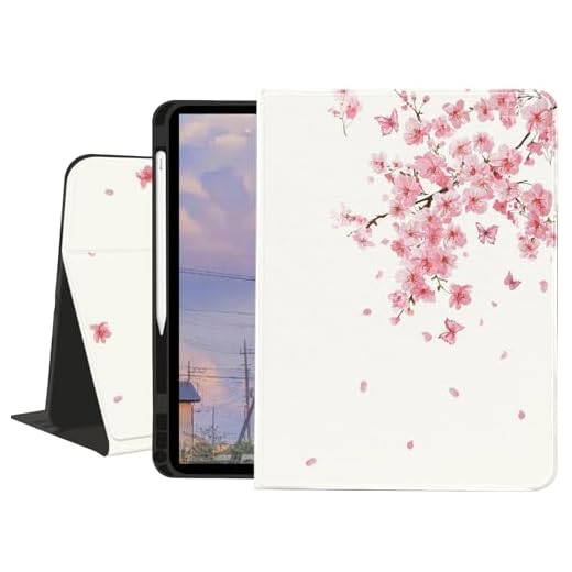 Cherry Blossom Case for iPad Air 13" (M3) 2025/(M2) 2024/iPad Pro 12.9" 2022/2021,Floral Flower Textured Folio Case with Pencil Holder Multi-Angle View Adjustable Stand Auto Wake/Sleep for Women