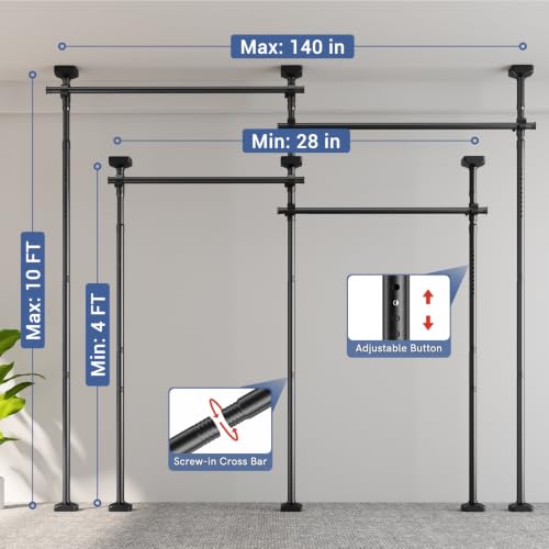 Image of Room Divider for Room Separation,Tension Curtain Rod No Drilling,4-10ft(H) 28-140inch(W) Wall Divider, Heavy Duty Room Partition Separator, Adjustable Folding Privacy Screens,Black
