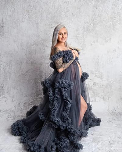 Preseossa Dusty Rose Maternity Dress Tulle Robe Pregnancy Gown For Photoshoot Puffy Ruffles Bridal Lingerie Bathgown Sheer Wedding Scarf For Baby Shower L/Xl #TOP4