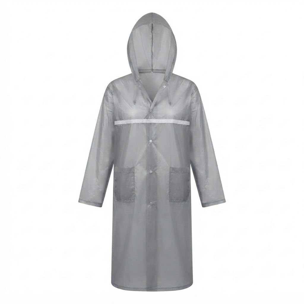 Transparent Waterproof Raincoat for Men & Women – Grey Hooded Rain Poncho with Reflective Strip, Lightweight Reusable EVA Rainwear for Bike Riding, Travel, Hiking & Camping-image-48