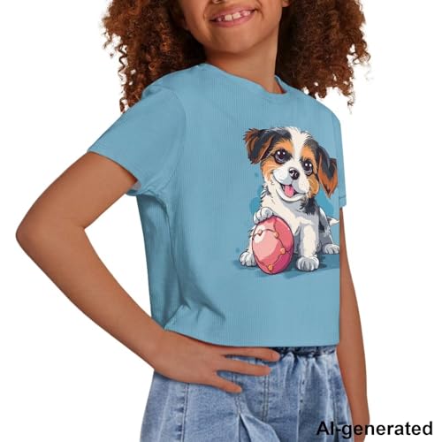 Image of Cute Crop Tops for Girls Short Sleeve Summer T Shirts Fashion Graphic Tees Crew Neck Pullover Tee 5-14 Years