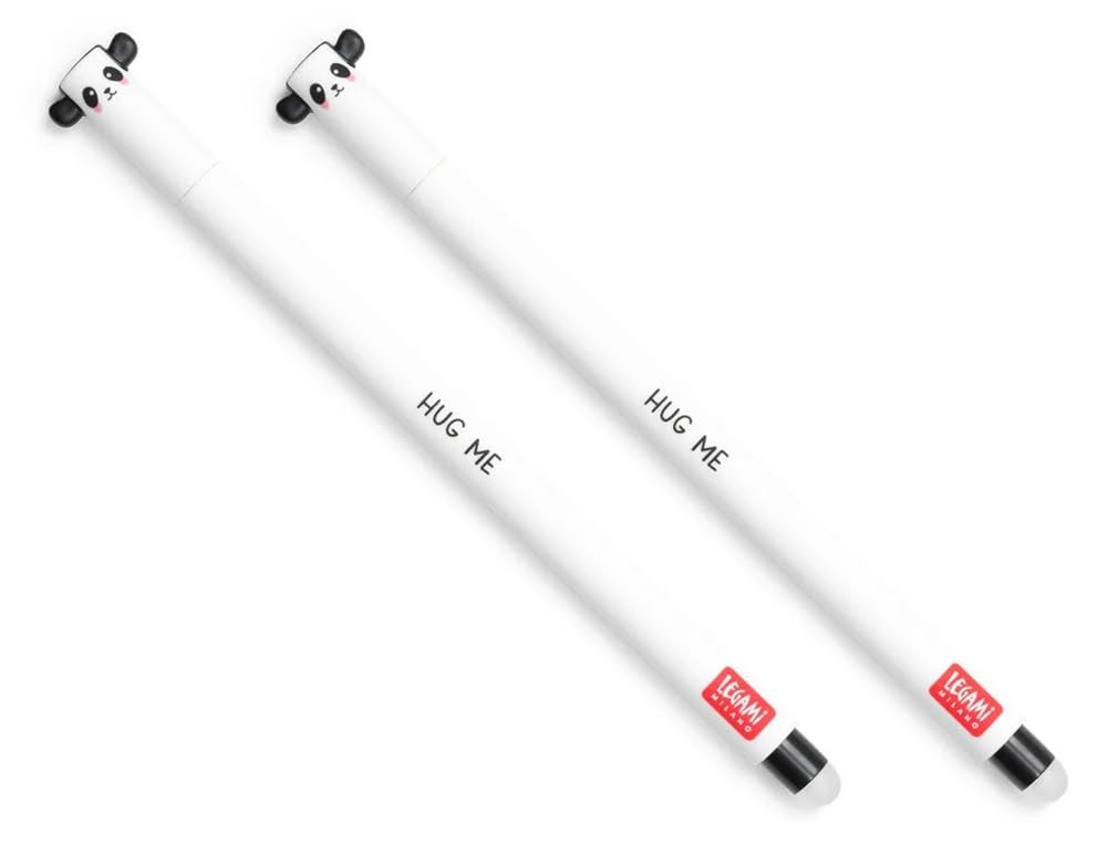 LEGAMI Erasable Gel Pen Panda, Thermosensitive Ink, 0.7 mm Tip Diameter, 15 cm Length, Black ink (Pack of 2)
