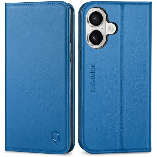 Coque pour iPhone 16 5G étui cuir véritable bleu saphir anti piratage RFID