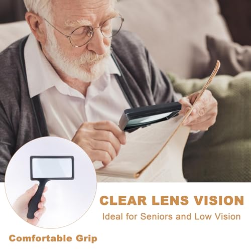 5X Rectangle Reading Magnifier, Large Handheld Magnifying Glass Scratch Resistant Glass Lens Seniors Reading, Hobbies, Repair, Observation(Black)