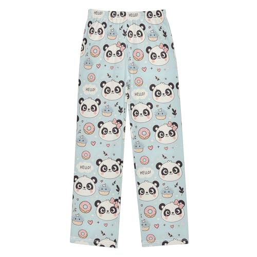 Cute Panda Bear Pastel Pajamas Bottoms with Pockets Comfy Pjs Sleepwear Elastic Waistband Pajamas Pants Lounge Pants for 6-14 Years