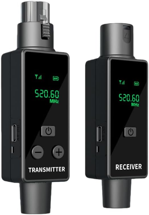 XUMIUZIY 2.4G Wireless XLR Microphone Transmitter and Receiver, Rechargeable Plug On Wireless Microphone Adapter, 24Bit 48kHz High-Resolution & 164FT Range, for Mics, Audio Mixers (1 for 1)