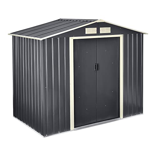 [en.casa] Cobertizo de Jardín para Caseta para Almacenaje de Herramientas con 4 Rejillas de Ventilación Metal 213 x 127 x 185 cm Gris Oscuro