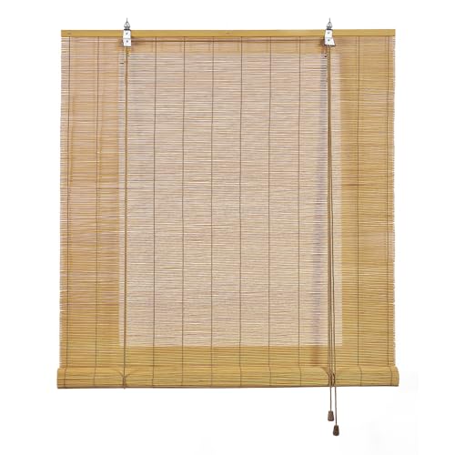 Estor Enrollable de Bambú Natural Premium de Estilo Rústico, Protección Solar y Oscurecimiento, Resistente al Agua, Persiana de Bambú para Puertas y Ventanas STORESBASIC Color Natural 90x175
