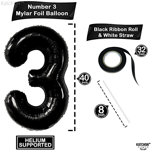 Image of KatchOn Black Number 3 Balloon 40 Inch, 3rd Birthday Decorations for Boys