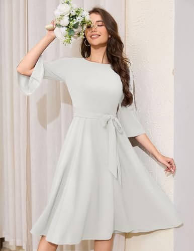 Image of HomRain Women's Church Dresses Modest Bell Sleeve Wedding Guest Cocktail Tea Party Vintage Evening Dress