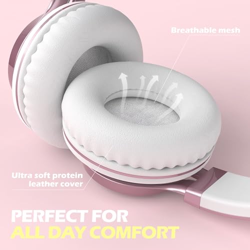 Image of AILIHEN C8 Wired Headphones with Mic & Volume Control - Noise Isolating On-Ear Headphones for Girls School, Plug in Corded 3.5mm Headsets for Chromebook Laptop Computer PC Tablets Travel (Rose Gold)