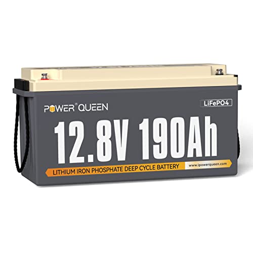 Power Queen 12.8V 190Ah LiFePO4 Battery with 150A BMS, Lithium Battery Max. 1920W Load Power, Grade A Battery Cells,10-Year Lifetime, Perfect for RV, Off-Grid System, Solar