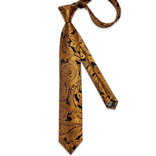 Image of DiBanGu Paisley Ties for Men Silk Necktie and Pocket Square Cufflinks Tie Clip Set Woven Classic Mens Tie for Wedding Party