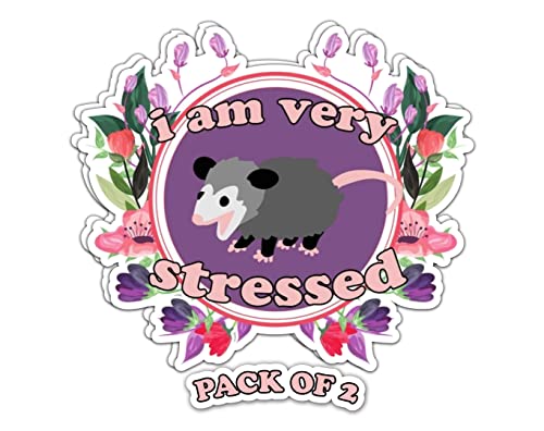 Imperial Vibes | Opossum Is Very Stressed And Cute With Flowers Sticker Outdoor Rated Vinyl Sticker Decal For Windows, Bumpers, Laptops Window Wall Cup Laptop Tumbler 2 Pack 5 Inches -Imp 28 #TOP4