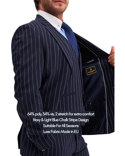 Mens 3 Piece Pinstripe Suits Tailored Fit Suit for Men Blazer Vest Trousers Set for Business Wedding Prom3