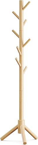 Miniatura 8 de Pipishell Perchero de abrigos robusto de madera, perchero ajustable, colgador de árbol independiente con 4 secciones y 8 ganchos, para