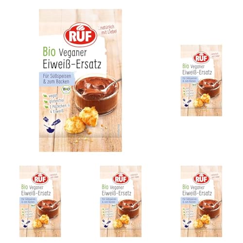RUF Bio Veganer Eiweiß-Ersatz, pflanzliche Alternative zu Eiweiß, veganes & glutenfreies Ei-Ersatz Pulver, Eiweiß-Pulver zum Kochen & Backen, 1 x 20g (Packung mit 5)
