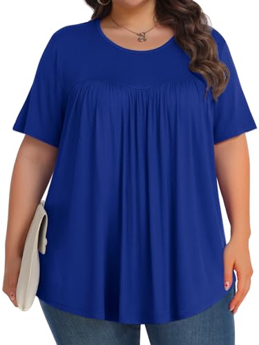 Image of Tencede Womens Plus Size Tops Tunic Short Sleeve Crew Neck Shirts Casual Soft Blouse 1X-5X