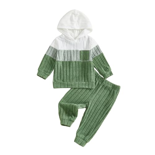 Toddler Baby Boy Outfit Infant Autumn Winter Clothes Splicing Color Long Sleeve Hooded Sweatshirt Tops Trousers Boys Joggers Set Warm Jumpers (green, 2-3 Years)