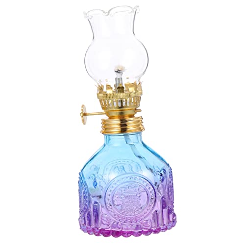 SOLUSTRE Glass Kerosene Lamp Paraffin Oil Lamp Vintage Indoor Oil Lantern Purple Gradient Pattern for Home Emergency Lighting and Festival Decoration