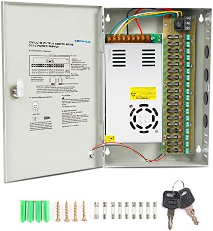 18 Port Channel 12V 2A CCTV Power Supply Box AC-DC Distributed Cabinet 1.5/1/0.5A Security Cameras DVR Converter Transformer Drive LED Light Strip Lamp Electric Model PSU SMPS 12Volt 30Amp 360Watt