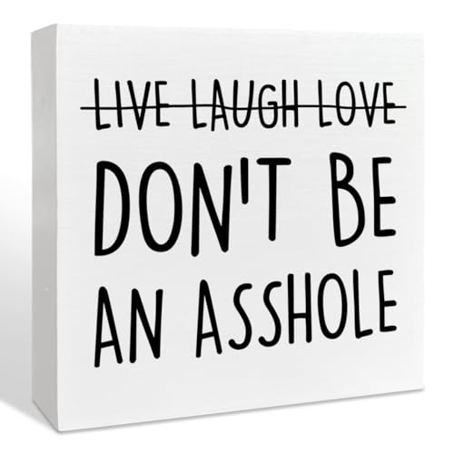 Live Laugh Love Funny Southern Sarcastic Wood Box Desk Decor Sign for Home Office Kitchen Bar Gifts for Coworkers Colleagues Friends Funny Humorous Wooden Box Sign Decoration