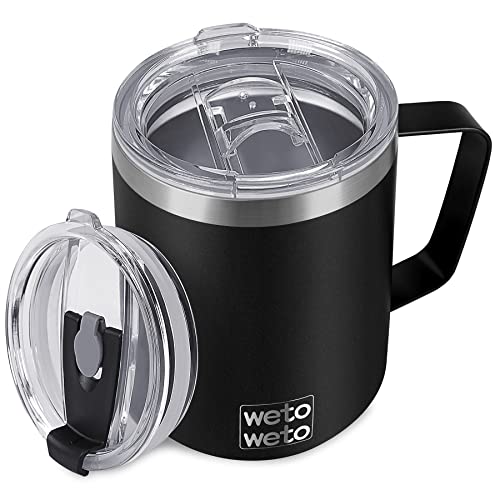 WETOWETO 14 oz Insulated Coffee Mug, Vacuum Camping Mug with Lid, Handle