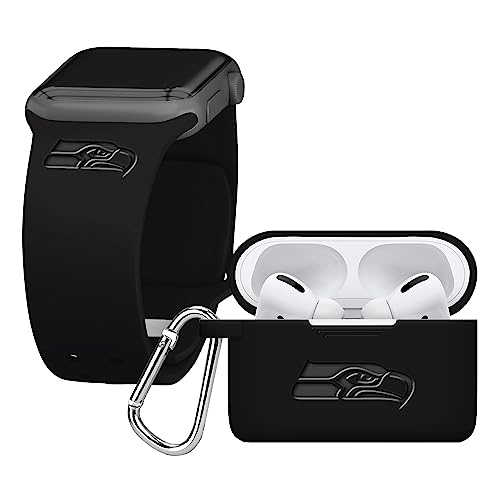 Game Time Seattle Seahawks Engraved Silicone Combo Package Compatible with Apple Watch and Airpods Pro Battery Case (38/40mm Black/Black)