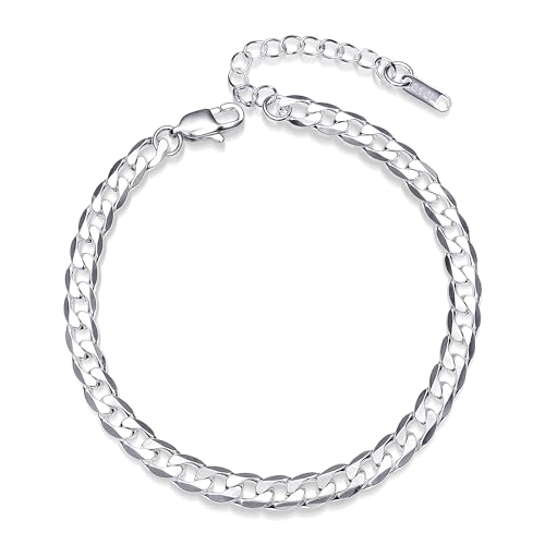 ALEXCRAFT Tobillera Mujer Acero Pulseras Tobilleras Mujer Plata Tobillera Ajustable Plata 6 mm/22cm