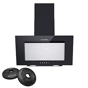 CIARRA CBCB6736D Ef­fi­zi­ENZ A Kopffreie Schräghaube 60cm 350m³/h mit CBCF002X2 Kohlefilter Abluft Umluft 3 Stufen Dunstabzugshaube Wandabzugshaube, Silber [Energieklasse A]