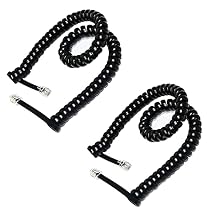 2-Pack 6P6C RJ12 Coiled Telephone Cord, 1.6 ft Unstretched Male to Male Phone Cable for Landline, Modem, Fax, Office & Home, Gold-Plated Contacts Black