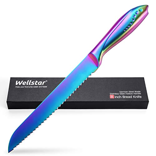WELLSTAR Brotmesser,8 Zoll Deutscher Edelstahl gezacktes Universalmesser zum Schneiden von Brotgemüse, Butterstreumesser, messerscharfes Vollzapfengriff-Mehrzweckküchenmesser Cover