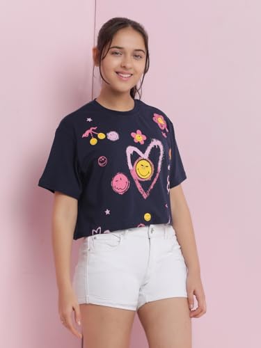 Image of Li'l Tomatoes Girls Crop T-Shirt | 100% Cotton | Graphic Printed Summer Top | Soft & Breathable Casual Wear | 7-16 Years