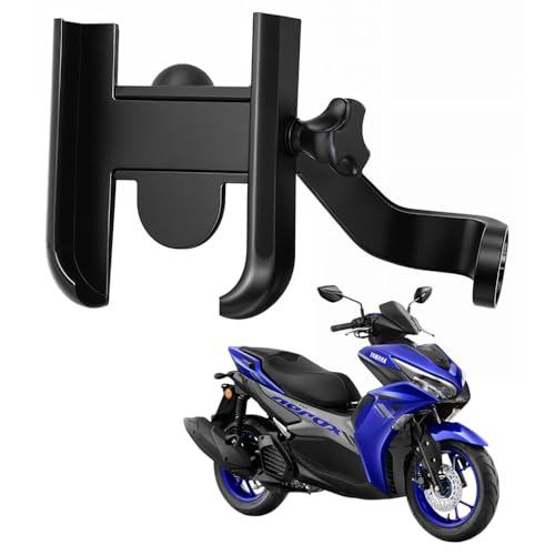 Image of Metal CNC Mobile Holder for Scooter, Scooty & Motorcycle Compatible for Yamaha Aerox 155, Mirror Mount, 360 Rotation, Strong Anti-Slip Grip, Wide Adjustable Fit for All Smartphones (Black)