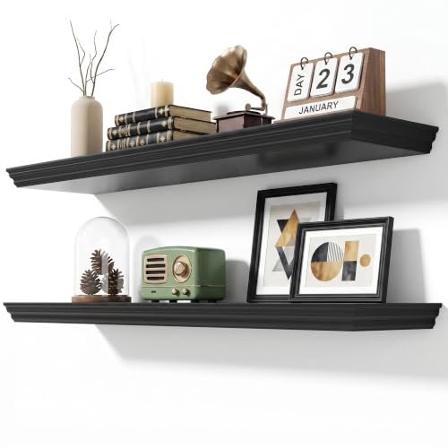 Image of 40 Inch Floating Shelves for Wall, 9.3 inchD Crown Molding Wood Display Shelf