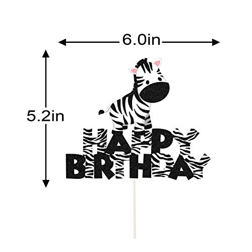 Glitter Baby Zebra Happy Birthday Cake Topper, Zebra Birthday Cake Decor, Safari Themed Birthday Party Supplies, Zoo Animals Centerpiece #TOP1