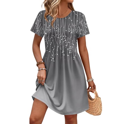 Vestido Casual Mangas para Mujer con Floral Y Escote En V Diseño Holgado Bolsillos Práctico Uso Diario Verde 3XL