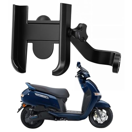 Image of Metal CNC Mobile Holder for Scooter, Scooty & Motorcycle Compatible for TVS iQube, Mirror Mount, 360 Rotation, Strong Anti-Slip Grip, Wide Adjustable Fit for All Smartphones (Black)